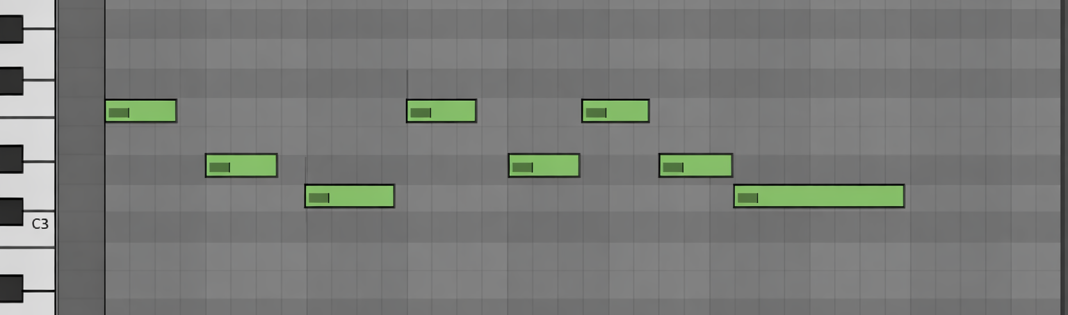 EDM bassline MIDI pattern in a music production DAW for a perfect bass