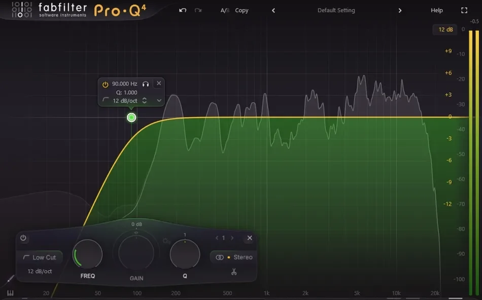 EQ cutting low end to create space in the pro mix